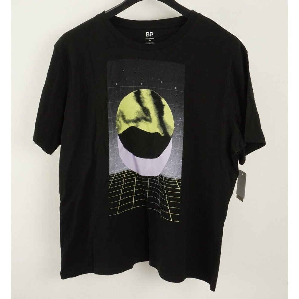 New‎ BP Men's XL Short Sleeve Black 100% Cotton Lunar Geometric Graphic T-Shirt